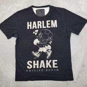 Phillip Plein Shirt Men XL Steetwear Crew Harlem Shake Mickey Skull Black Adult*